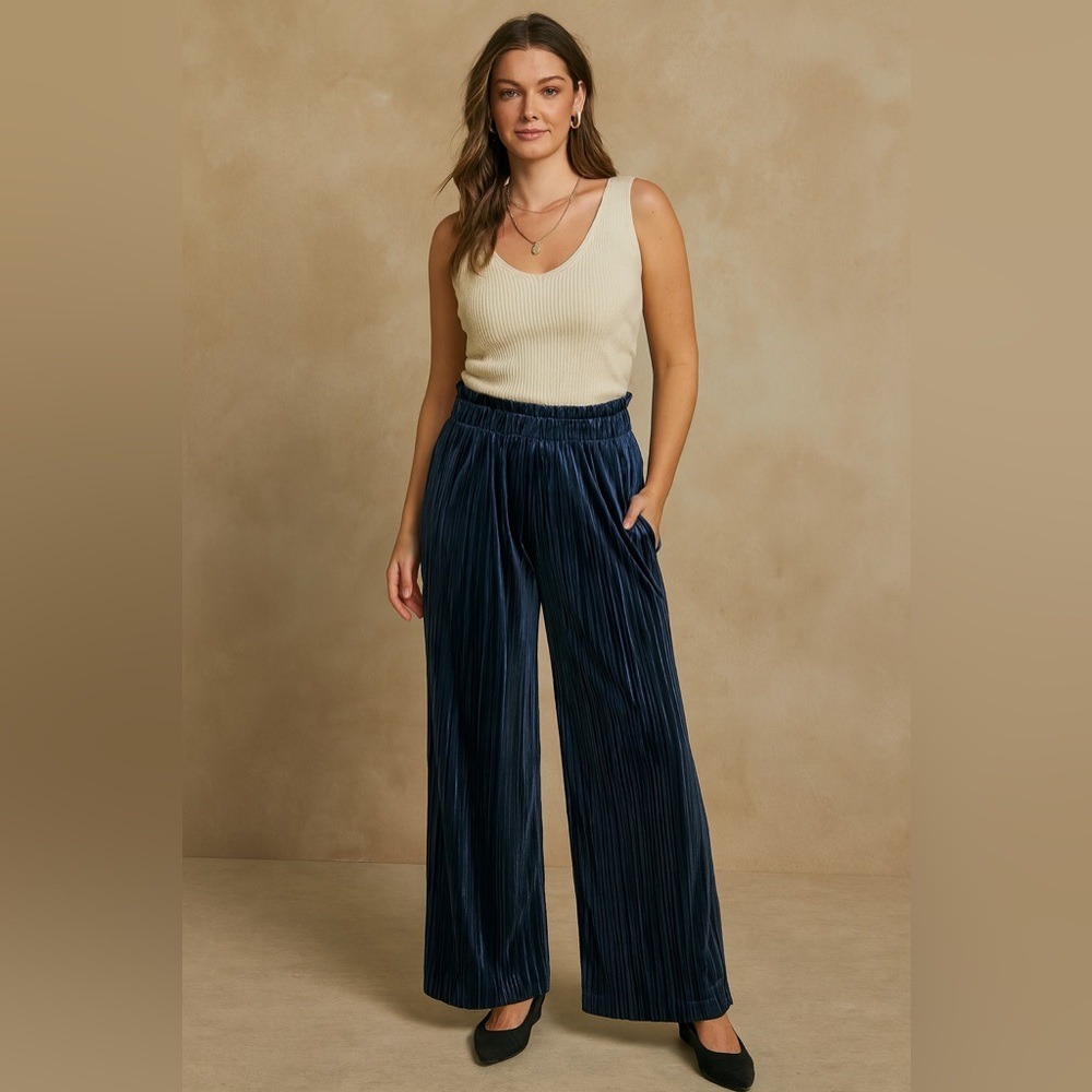 Endless Rose Crushed Velvet Pleated Pants Front Slit Wide Leg M NWT